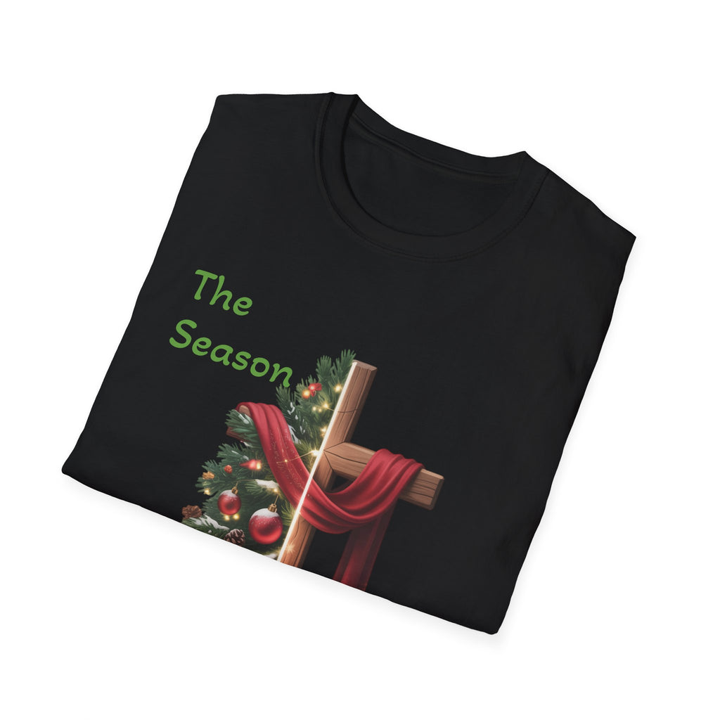 The Season The Reason cross with Christmas wreath T-Shirt