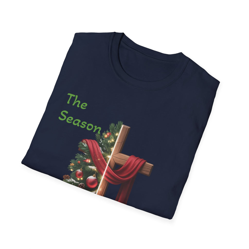 The Season The Reason cross with Christmas wreath T-Shirt